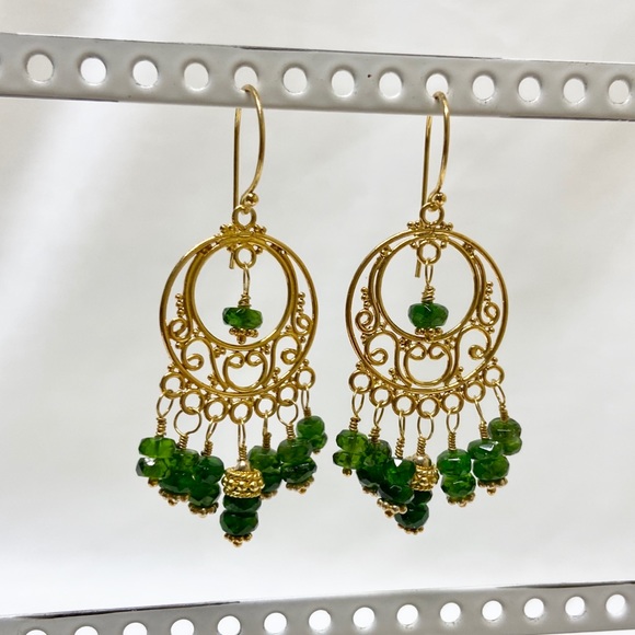 Jewelry - Gold & Emerald Green Chandelier Earrings
